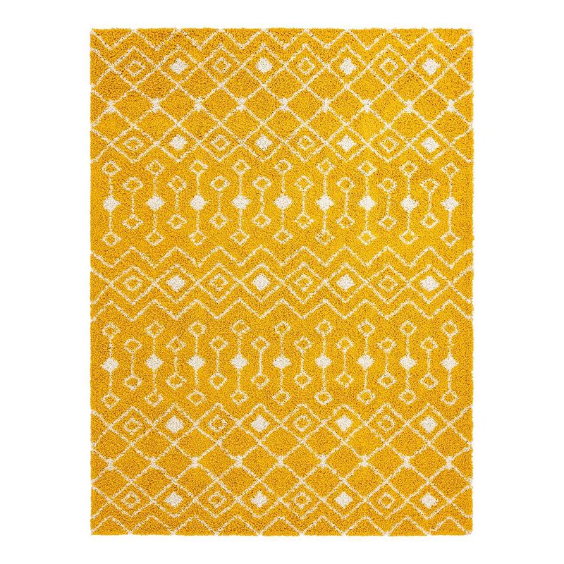Unique Loom Meknes Moroccan Trellis Shag Rug, Yellow, 8Ft Rnd