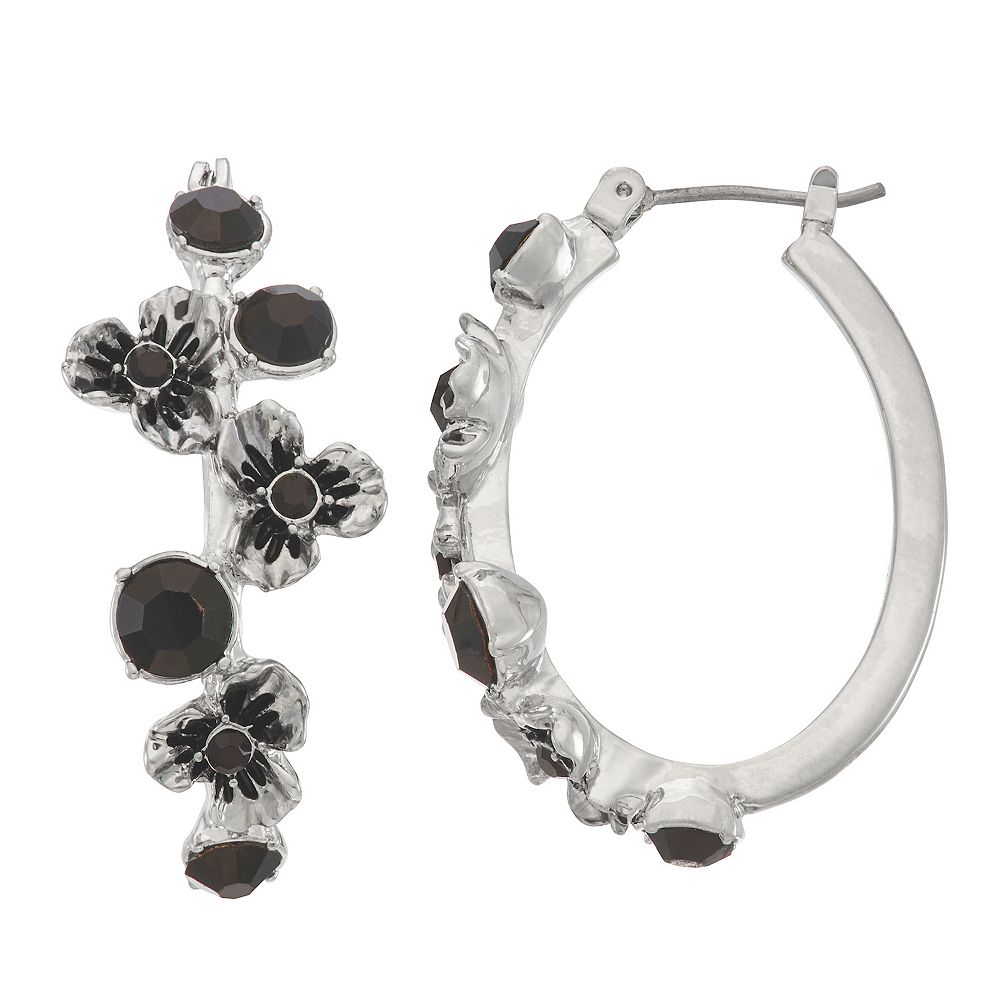 Vintage Silver Tone, Black Acrylic and Black Glass Jewelry Set. the Set Includes a Pendant on a 8 Strand Beaded Necklace & Dangle Earrings