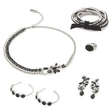 Simply Vera Vera Wang Silver Tone Black Crystal Five-Piece Stretch Bracelet Set