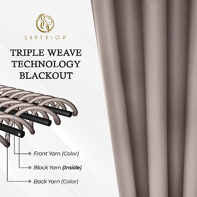 SUPERIOR Solid Insulated Thermal Blackout Rod Pocket Curtain Set