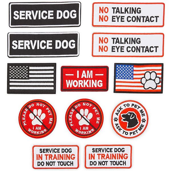 12 Pack In Training Service Dog Patches for Vest, 8 Embroidered Designs