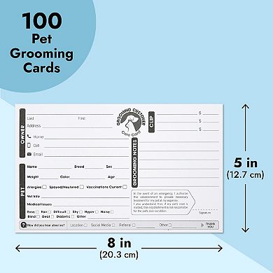 100 Pack Pet Grooming Card Customer Information Contact Record Cards For Dog Cat