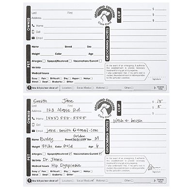100 Pack Pet Grooming Card Customer Information Contact Record Cards For Dog Cat
