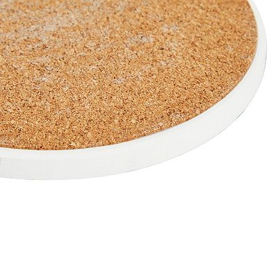 Set of 8 Round Terrazzo Ceramic Coasters with Holder and Cork Base, Housewarming Gifts (4 In)