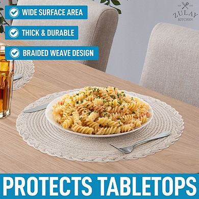 Zulay Kitchen Round Placemats Set of 6 - Braided Round Place Mats & Anti-Skid Placemat
