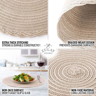 Zulay Kitchen Round Placemats Set of 6 - Braided Round Place Mats & Anti-Skid Placemat