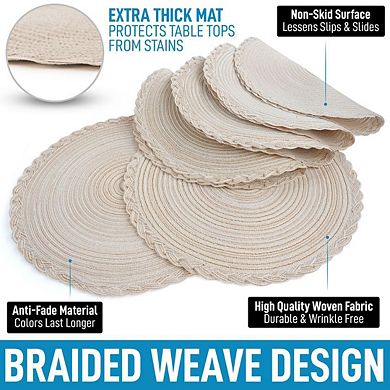 Zulay Kitchen Round Placemats Set of 6 - Braided Round Place Mats & Anti-Skid Placemat