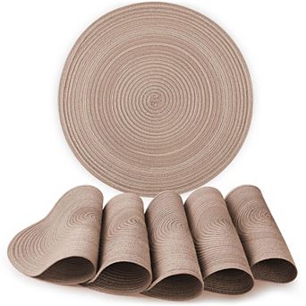 Zulay Kitchen Round Placemats Set of 6 - Braided Round Place Mats & Anti-Skid Placemat