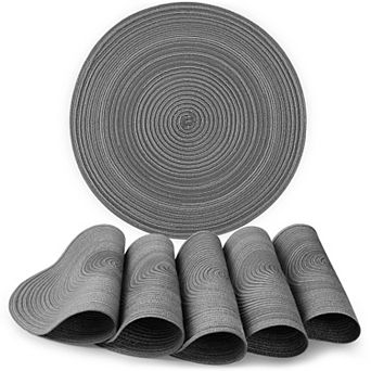 Zulay Kitchen Round Placemats Set of 6 - Braided Round Place Mats & Anti-Skid Placemat