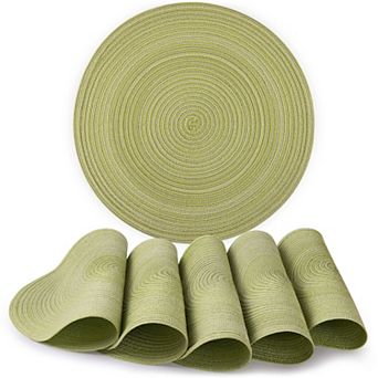 Zulay Kitchen Round Placemats Set of 6 - Braided Round Place Mats & Anti-Skid Placemat
