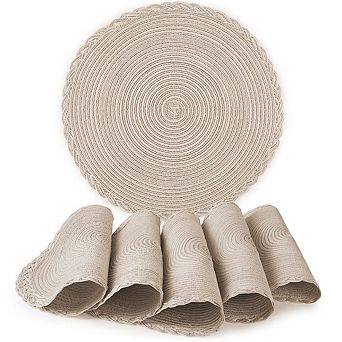 Zulay Kitchen Round Placemats Set of 6 - Braided Round Place Mats & Anti-Skid Placemat