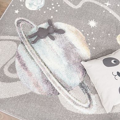 Kids Rug Nino Space with Planets and Stars in Pastel Colors