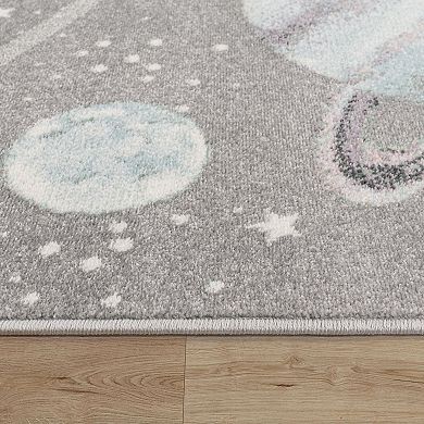 Kids Rug Nino Space with Planets and Stars in Pastel Colors