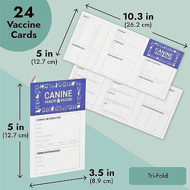 24 Puppy Vaccination Record Card, Vaccine and Health Booklets, 5 x 3.5" Folded