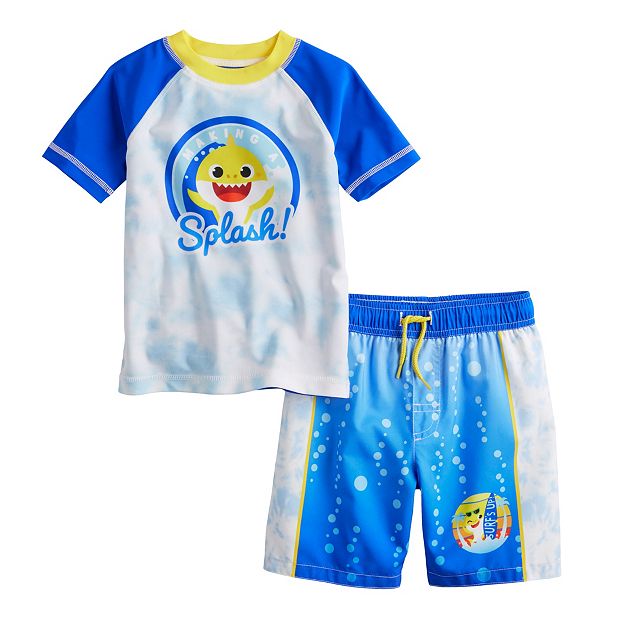 Toddler Boy Baby Shark Rash Guard Top Swim Trunks Set