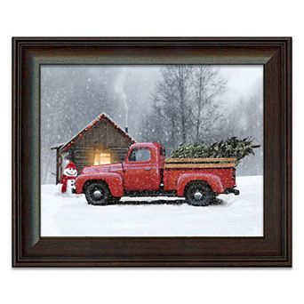 Personal-Prints Season of Joy Red Truck Dark Wood Framed Wall Art