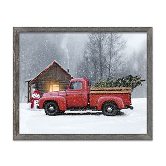 Personal-Prints Season of Joy Red Truck Framed Gray Wood Wall Art