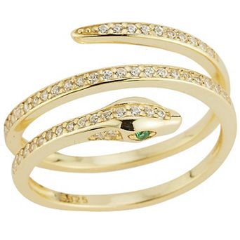 Sunkissed Sterling Sterling Silver Green & White Cubic Zirconia Snake Coil Wrap Ring