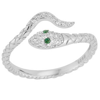 Sunkissed Sterling Sterling Silver Green & White Cubic Zirconia Snake Ring