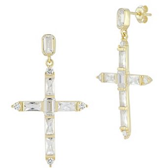 Sunkissed Sterling Sterling Silver Cubic Zirconia Cross Drop Earrings