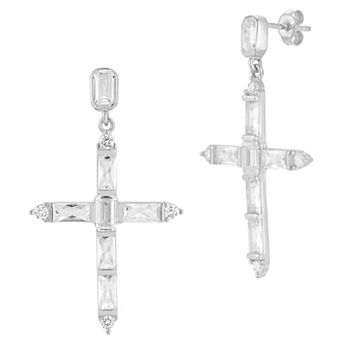 Sunkissed Sterling Sterling Silver Cubic Zirconia Cross Drop Earrings
