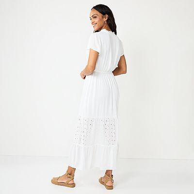 chinese dress ladies Emerald Button Front Tiered Short Sleeve Maxi Dress