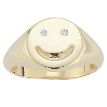 Sunkissed Sterling Sterling Silver Cubic Zirconia Smiley Face Signet Ring