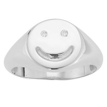 Sunkissed Sterling Sterling Silver Cubic Zirconia Smiley Face Signet Ring