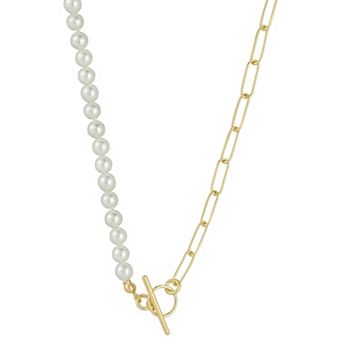 Sunkissed Sterling Sterling Silver Freshwater Cultured Pearl Paperclip Chain Toggle Necklace