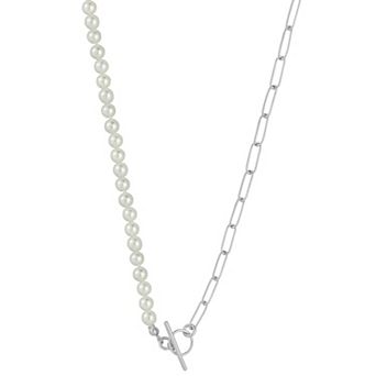 Sunkissed Sterling Sterling Silver Freshwater Cultured Pearl Paperclip Chain Toggle Necklace