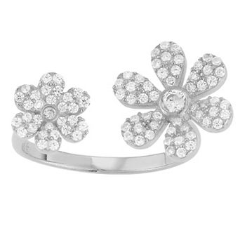 Sunkissed Sterling Sterling Silver Cubic Zirconia Flower Open Ring