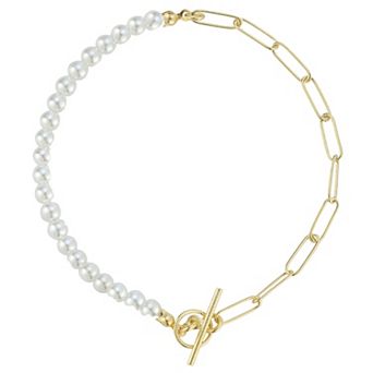 Sunkissed Sterling Sterling Silver Freshwater Cultured Pearl Chain Link Toggle Bracelet