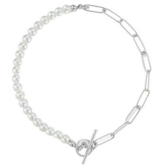 Sunkissed Sterling Sterling Silver Freshwater Cultured Pearl Chain Link Toggle Bracelet