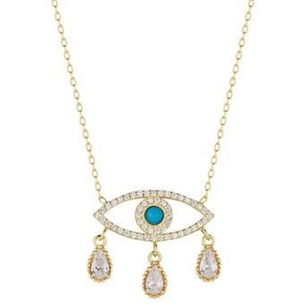 Sunkissed Sterling Sterling Silver Cubic Zirconia & Simulated Turquoise Evil Eye Drop Necklace