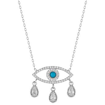 Sunkissed Sterling Sterling Silver Cubic Zirconia & Simulated Turquoise Evil Eye Drop Necklace