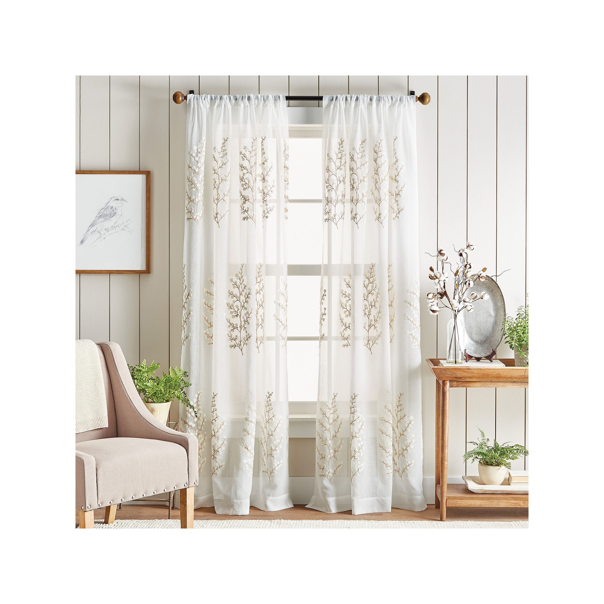 Martha Stewart Georgia Embroidery Rod Pocket Top 2 Window Curtain Panels, I