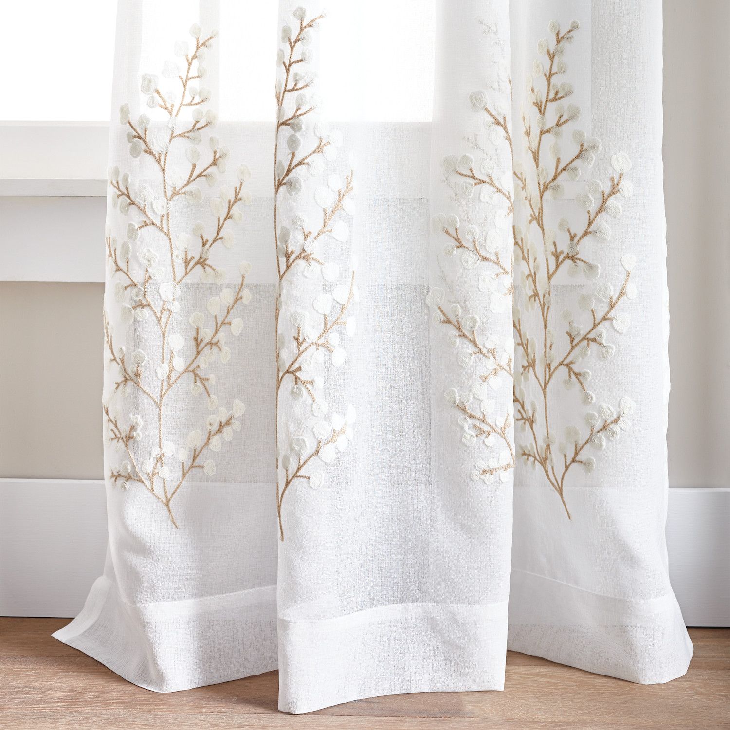Martha Stewart Georgia Sheer Curtain Panels - Embroidered Floral Rod Pocket Window Curtains, Ivory, 84 Inch (Pair) - View #8