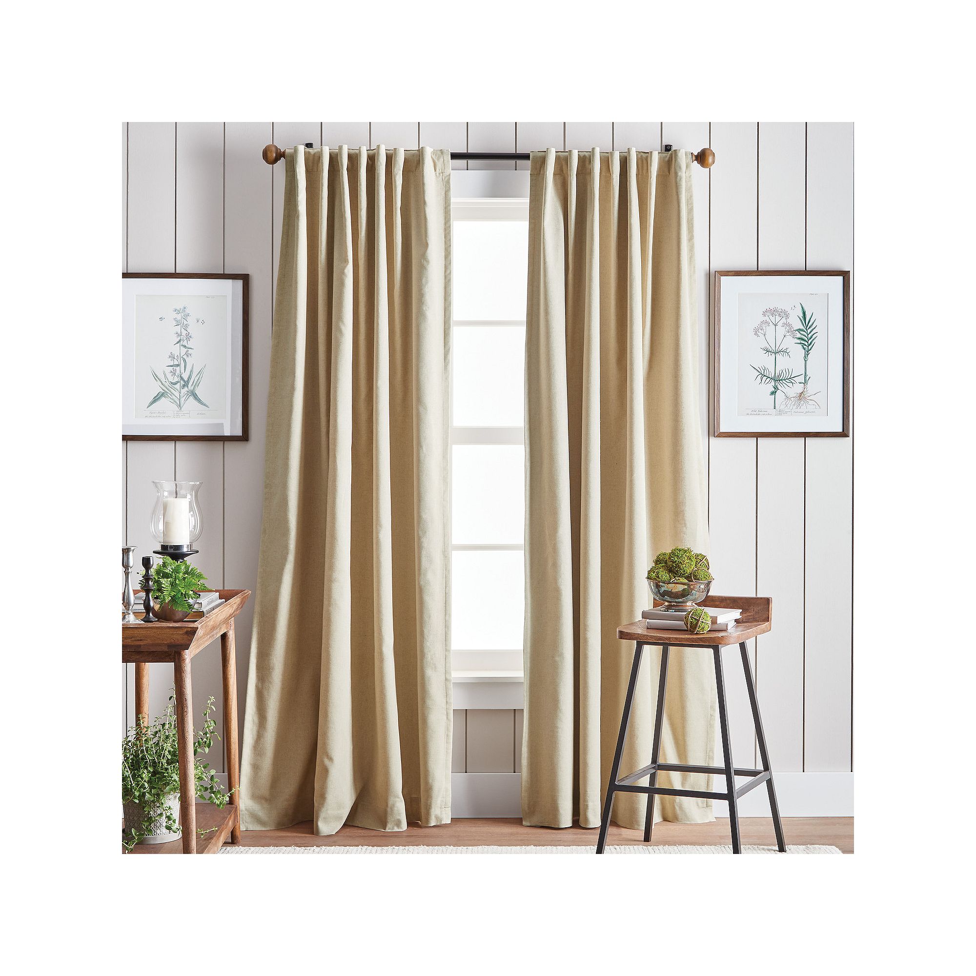 Martha Stewart Lido Backtab 2 Window Curtain Panels, Linen