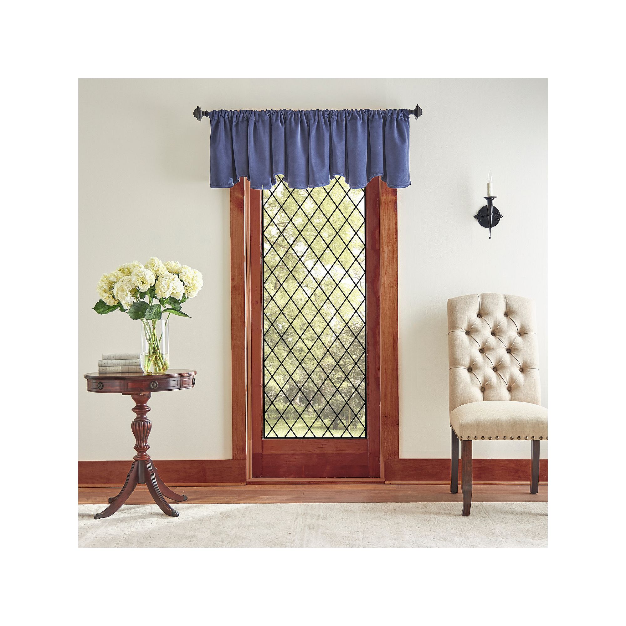 Martha Stewart Lucca Velvet Scallop Rod Pocket Window Valance, Black Navy