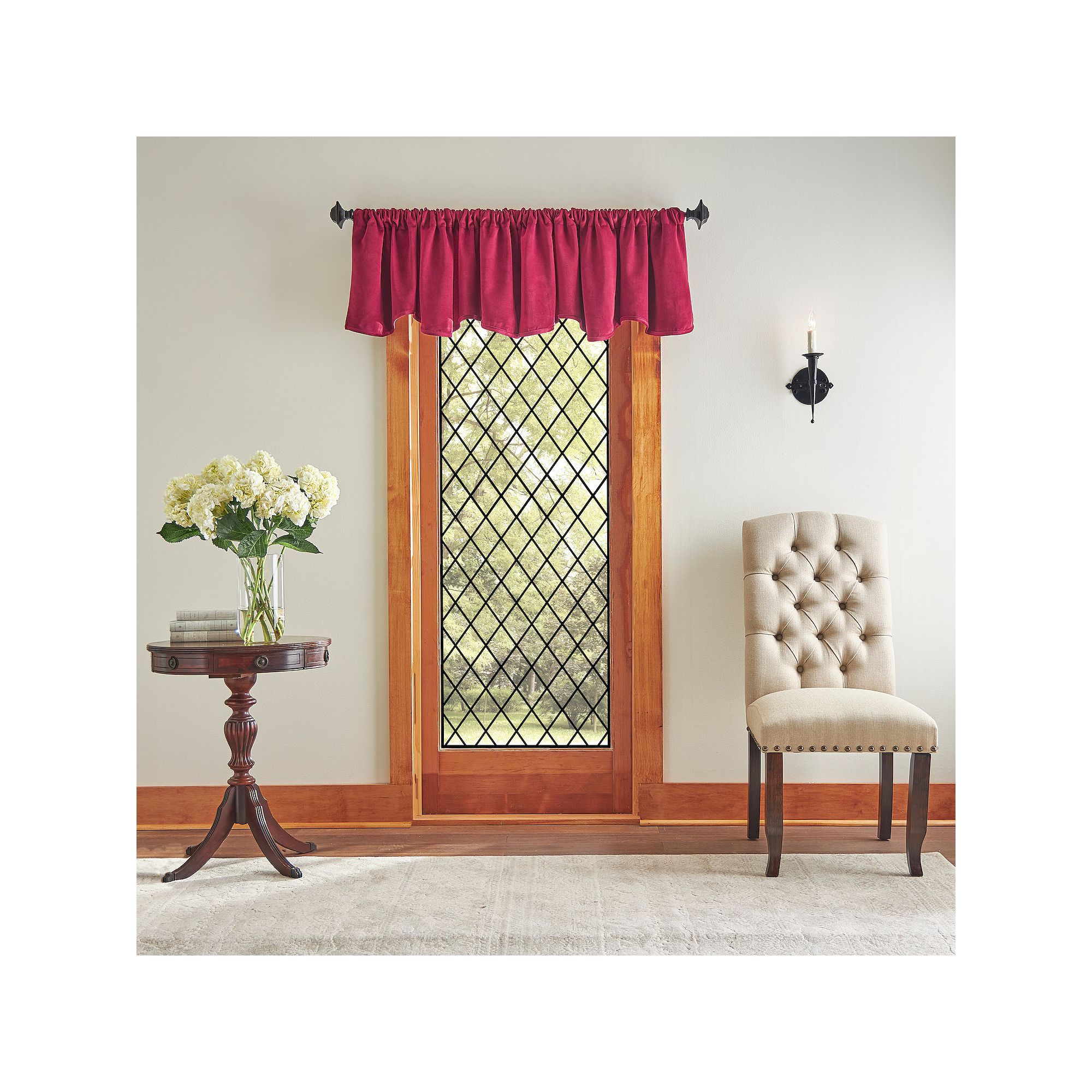 Martha Stewart Lucca Velvet Scallop Rod Pocket Window Valance, Pomergrante 