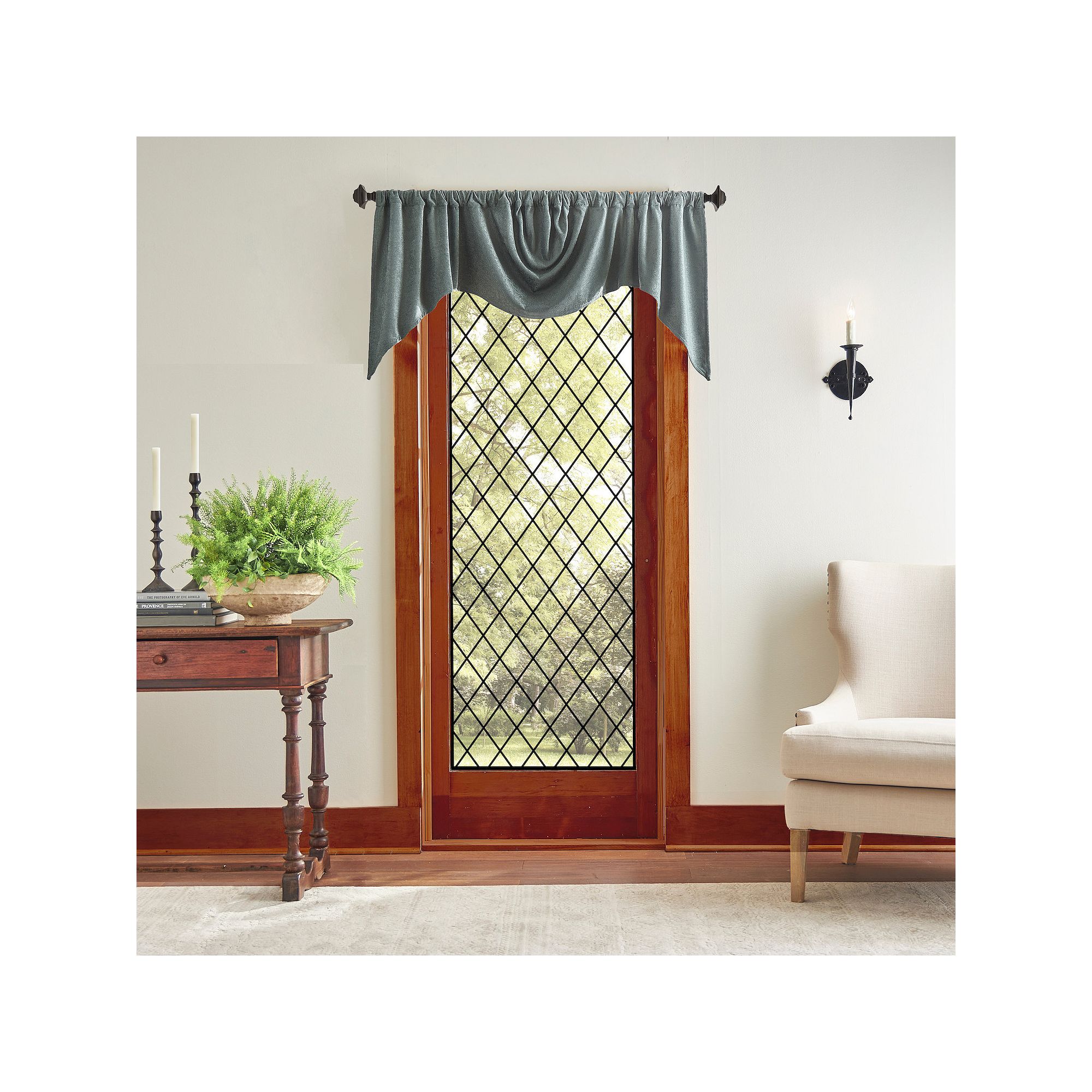 Martha Stewart Naples Chenille Rod Pocket Top Window Valance, Green