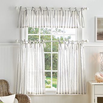 Martha Stewart Laguna Stripe Tie Tab Tier & Valance Window Curtain Panels