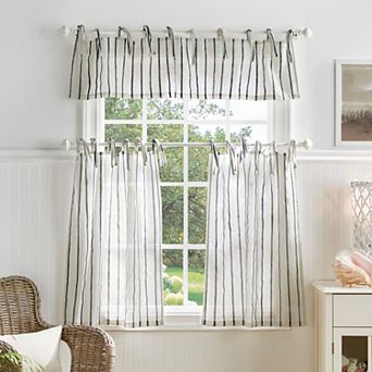 Martha Stewart Laguna Stripe Tie Tab Tier & Valance Window Curtain Panels