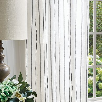 Martha Stewart Laguna Stripe Tie Tab 2 Window Curtain Panels