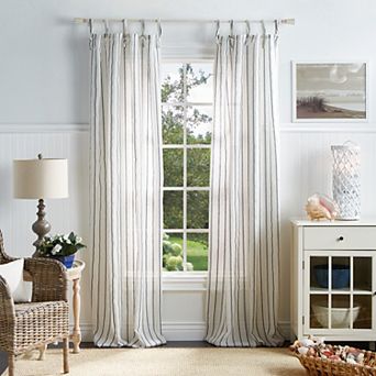 Martha Stewart Laguna Stripe Tie Tab 2 Window Curtain Panels