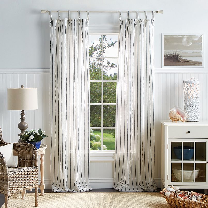 Martha Stewart Laguna Stripe Tie Tab 2 Window Curtain Panels