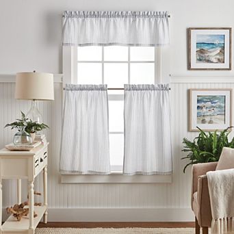 Martha Stewart Ticking Stripe Rod Pocket Top Tier & Valance Window Curtain Panels