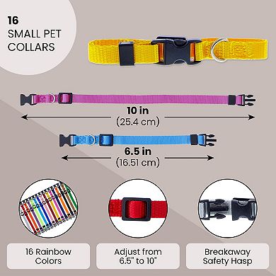 Rainbow Snap ID Collars for Small Dogs and Puppies, Adjustable (16 Pack)
