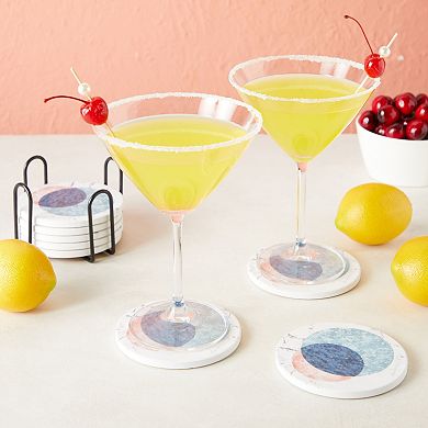 8 Pack Ceramic Coasters for Drinks, Round Modern with Holder & Cork Base 4 In
