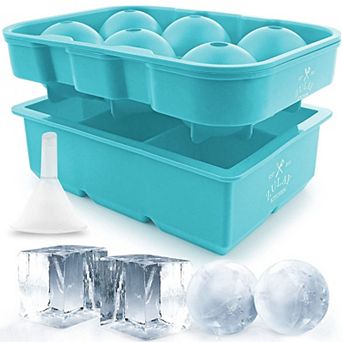 Zulay Silicone Ice Cube Trays Set of 2 - Square Ice Cube Molds and Sphere Ice Ball Maker with Lid